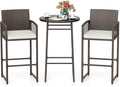 Tangkula 3 Piece Patio Bar Set, Outdoor Wicker Bar Height Glass Top Table & 2 by TANGKULA