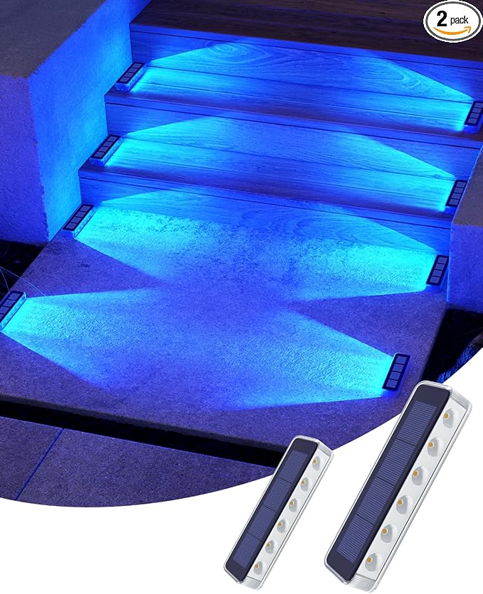 Solar Step Lights for Outside, 2 Pack Solar Stair Lights, Outdoor Light Solar by DetarZinLED
