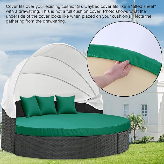 MICTONY Outdoor Daybed Cushion Cover, Sun Bed Round Cushion ONLY, Ink Green - Image 5