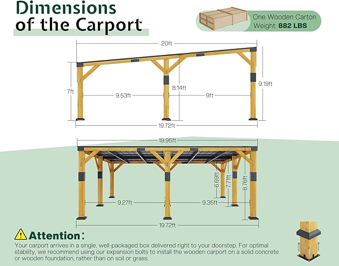 Jocisland 20x20x9.2 FT Cedar Wood Carport - Image 2