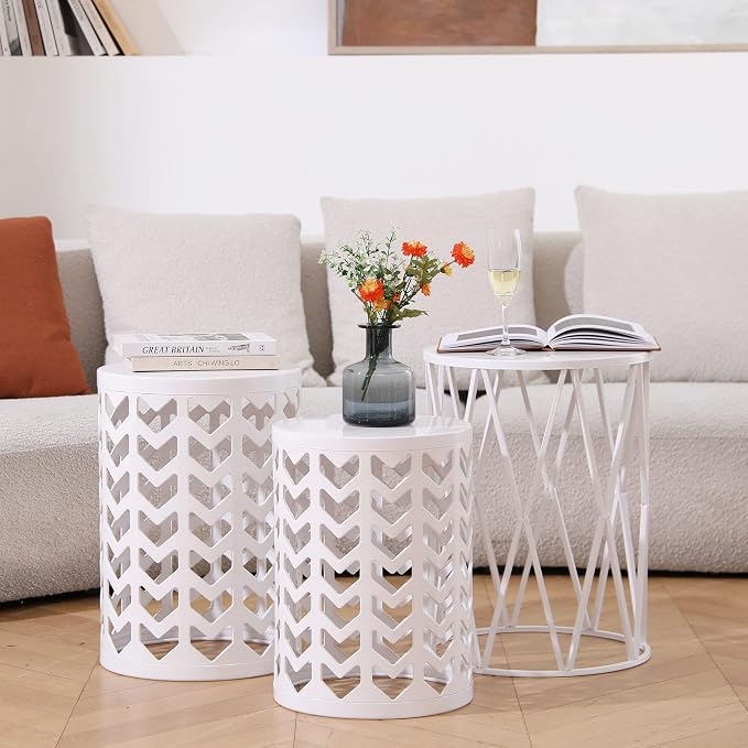 Y&M Set of 3 Metal Round Coffee Table, Side Table End Table - Image 6