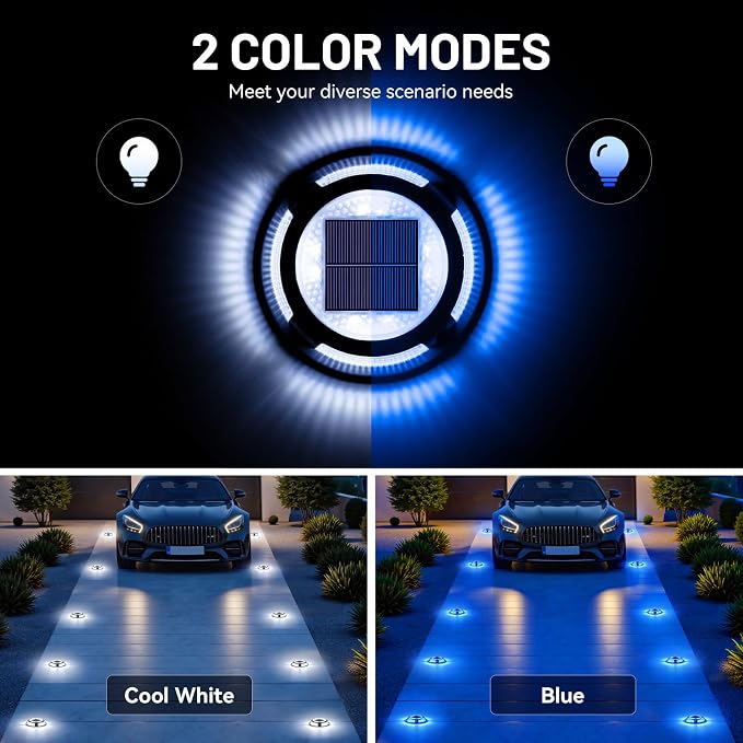 Solar Driveway Lights, 8 Pack Heavy Duty Driveway Lights Solar Powered 2 Color - Image 2