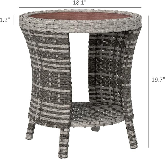 Outsunny 18" Outdoor Wicker Coffee Table, 2-Tier Patio Side Table - Image 3