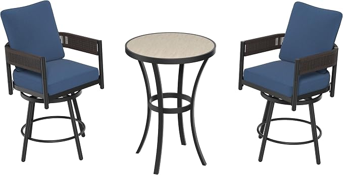 Grand patio Outdoor Swivel Bar Stools Set of 3, Metal Frame & Curved Woven by GrandPatio