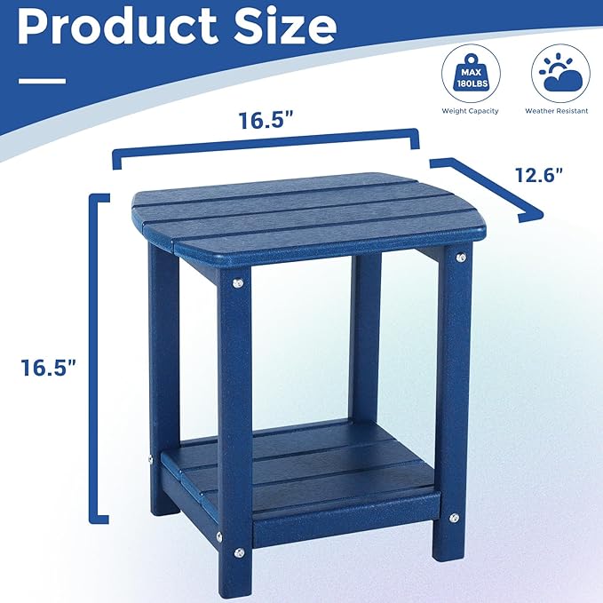 Adirondack Square Outdoor Side Table, 2-Tier Storage Patio Side Table, HDPE End - Image 3