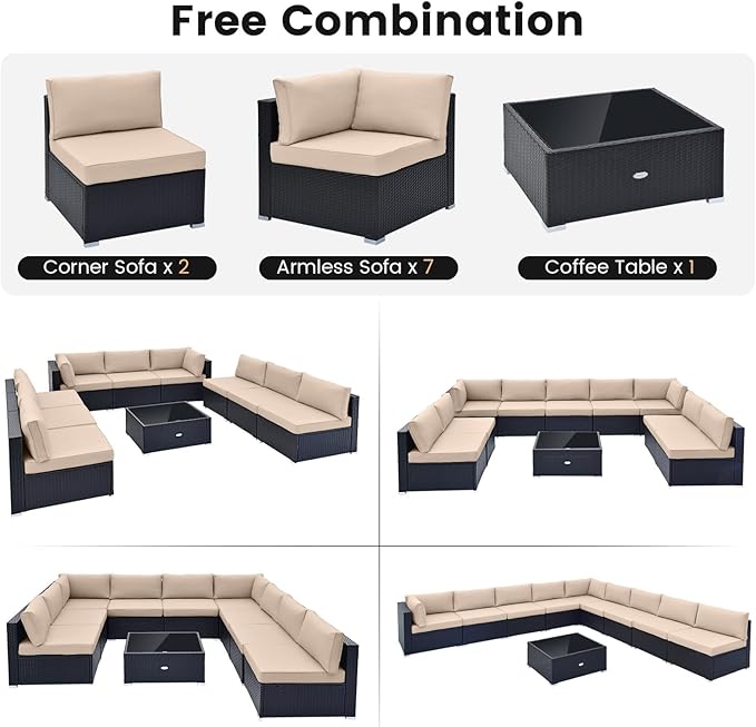 Tangkula 10 Pieces Patio Sofa Set, Outdoor Wicker Conversation Set - Image 9