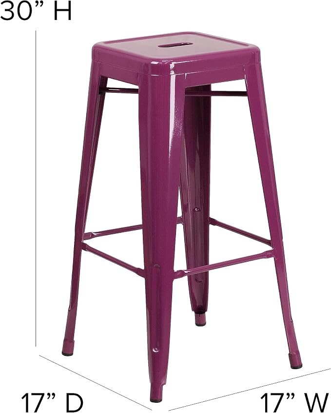 Flash Furniture Commercial Grade 30" High Backless Purple Indoor-Outdoor - Image 3