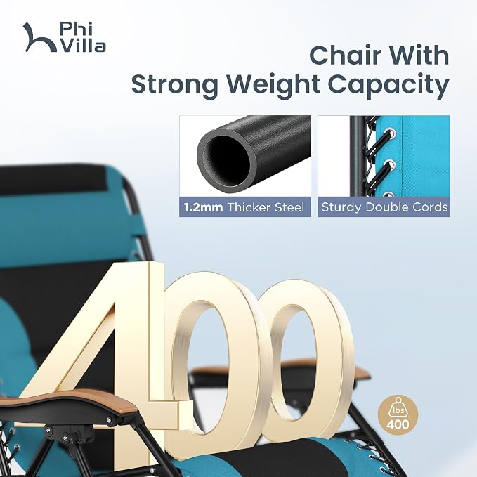 PHI VILLA XXL Oversized Padded Zero Gravity Chair, Foldable Patio Recliner - Image 4