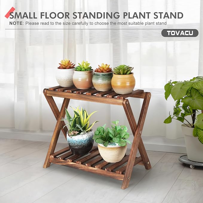 Small Plant Stand Indoor 2 Tier Table Top Flower Succulent Stand Desk Wood - Image 6