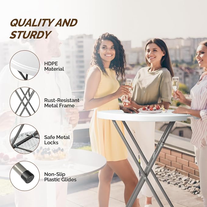 VINGLI 32" Plastic Folding Round Table Bar Height, HDPE Matrial - Image 4