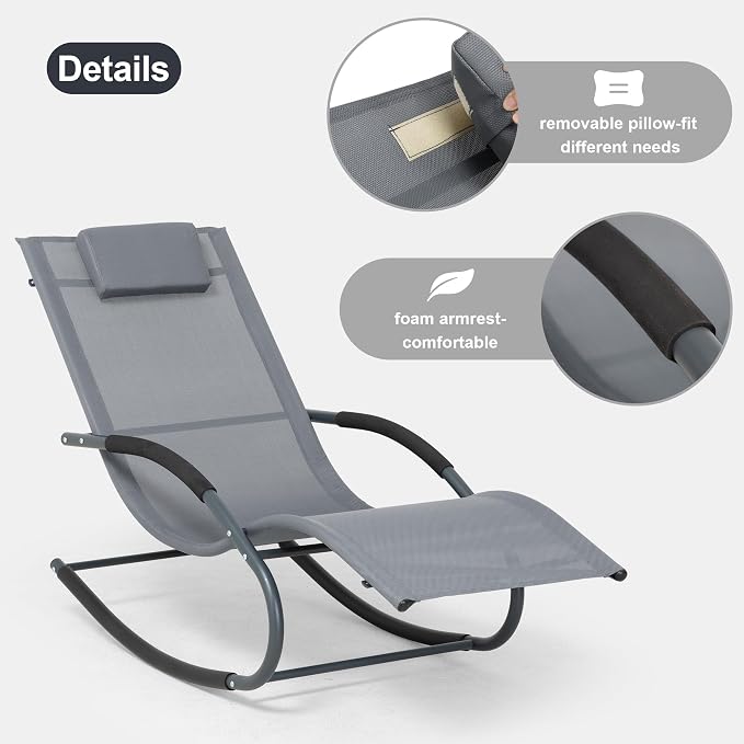 Outdoor Lounge Chair with Pillow, Pool Chaise Lounge Chair Set of 2 - Image 4