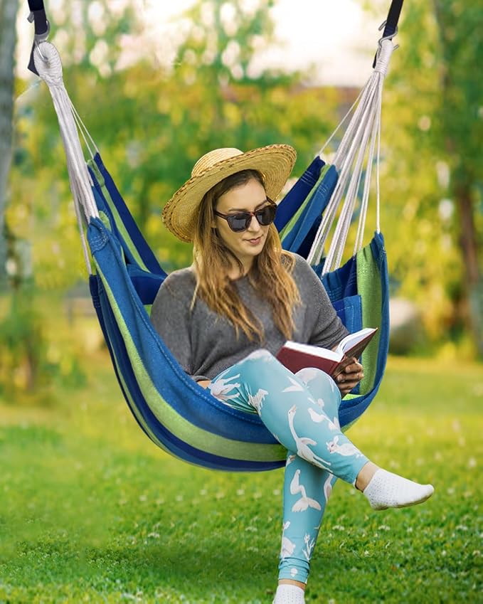 Halalona Hammock Chair Hanging Hammock Chair Rope Swing 2 Cushions - Image 4