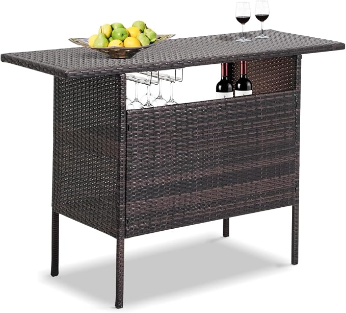 Outdoor Patio Wicker Bar Counter Table by IJIALIFE