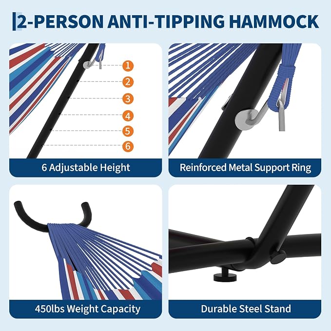 2 Person Hammocks with Stand for Outside, Double Hammocks Portable Space Saving - Image 4