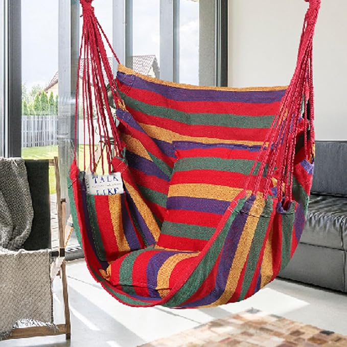 Goutime Hammock Chair, Boho Hanging Rope Ceiling Swing, Macrame Hanging - Image 5
