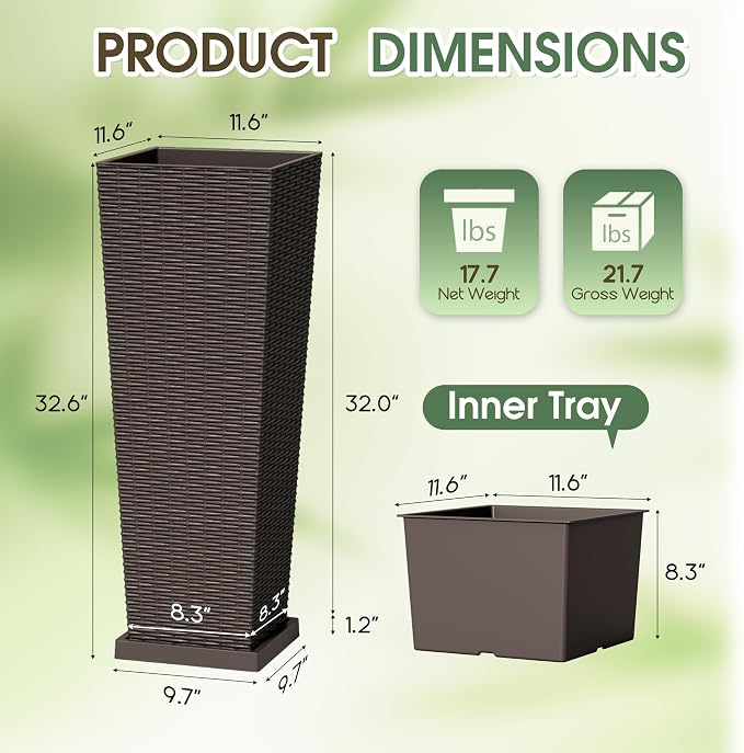 Set of 2 32 Inch Tall Plastic Planters - Image 7