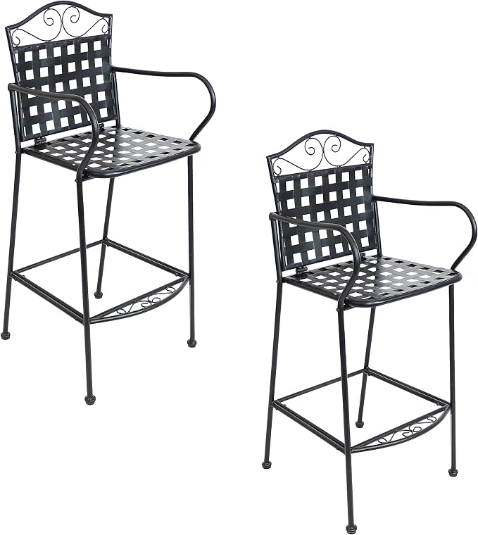 Sunnydaze 47.5-Inch H Wrought Iron Outdoor Bar Chairs by SunnydazeDecor