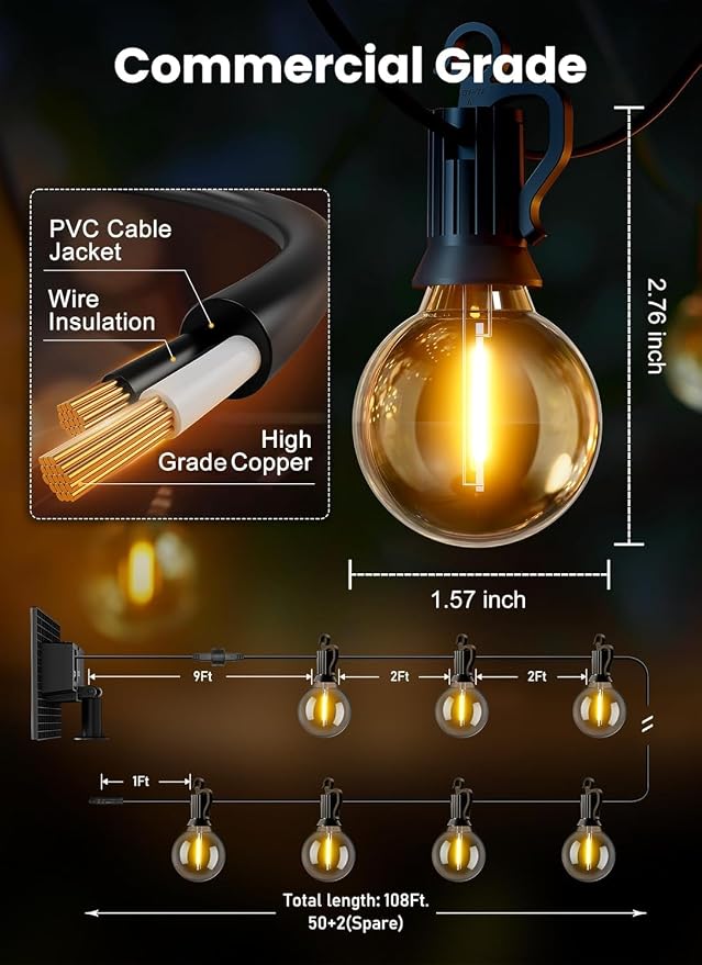 Brightown 108FT 52 LED Solar String Lights Outdoor - Image 5