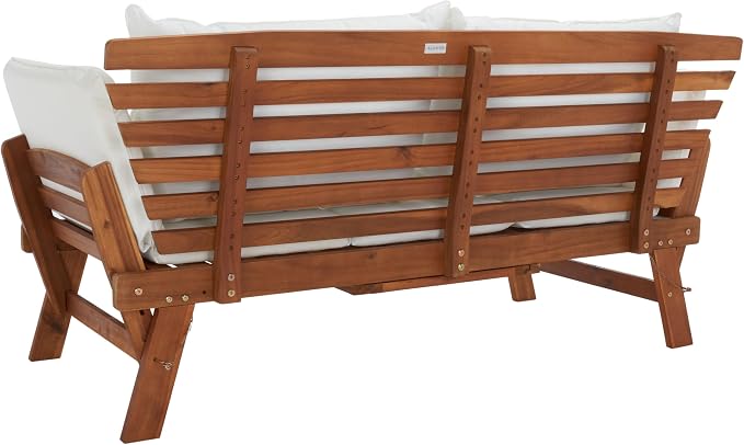 SAFAVIEH Outdoor Collection Emely Natural Acacia Wood/Beige Cushion Expandable - Image 7