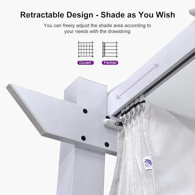 PURPLE LEAF 10' x 13' Aluminum Outdoor Pergola White Retractable Pergola - Image 5