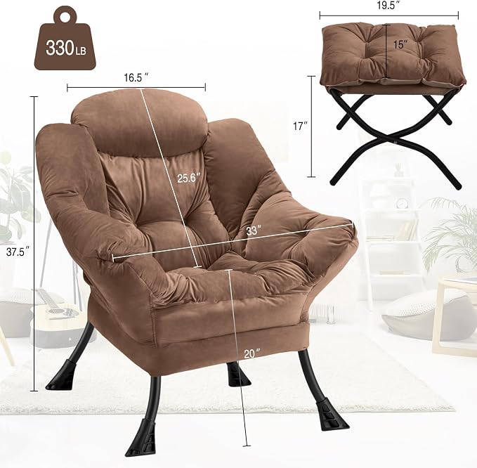 Lazy Chair with Folding Ottoman Modern Large Accent Chair, Contemporary Lounge - Image 3
