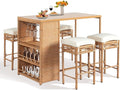 Outvita 5-Piece Outdoor Bar Set, Wicker Rattan Bar Height Patio Set w/4 Cushion by Outvita