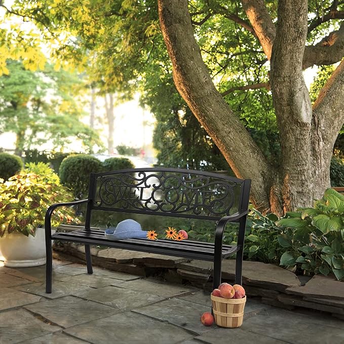 50in Outdoor Garden Park Bench, Outdoor Metal Porch Benches, Weatherproof Patio - Image 6