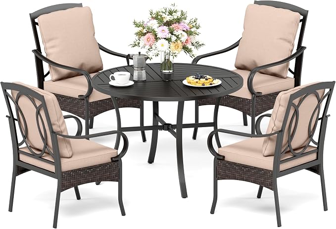 PHI VILLA 5-Piece Outdoor Dining Sets, All-Weather Patio Table and Chairs Set - Image 9