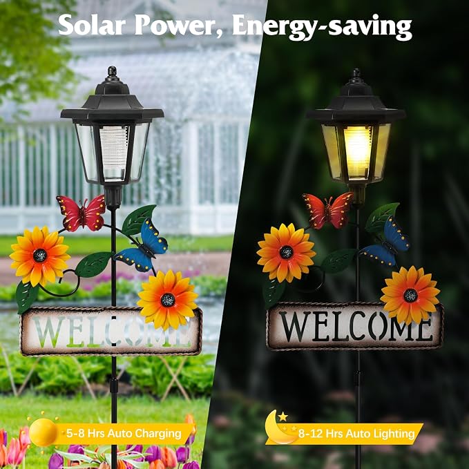 Lewondr Solar Garden Lights Butterfly, 37.4 Inch Solar Lamp Post Light - Image 3
