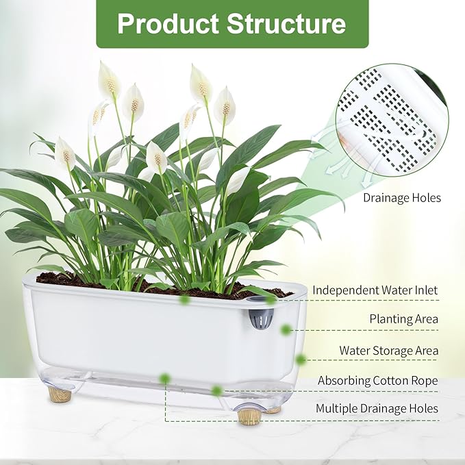 Self Watering Planter with Coco Coir Pellets, 11.8 Inch Plastic Rectangular - Image 4
