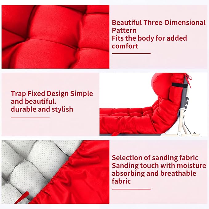 Tudomro 2 Pcs Bright Red 66'' Outdoor Chaise Lounge Cushion Waterproof Patio - Image 4