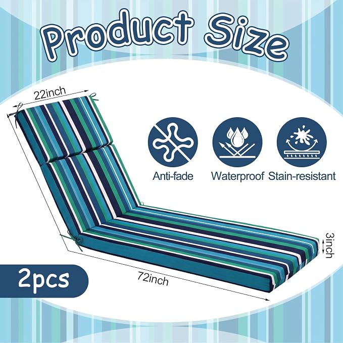 2 Pcs Indoor Outdoor Chaise Lounge Cushions Sponge Bench Outdoor Furniture - Image 2