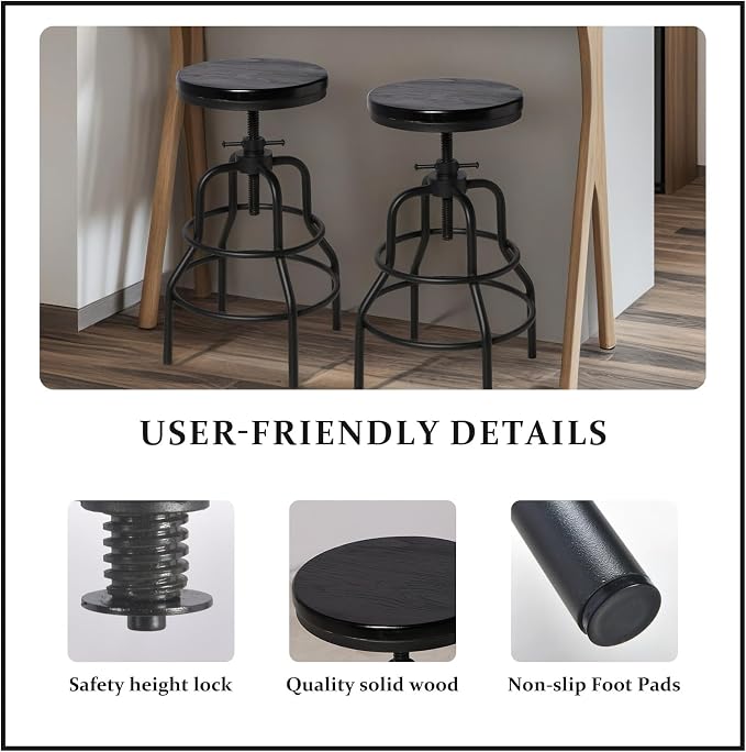 LOKKHAN 4-Pack Industrial Bar Stools, Heavy-Duty Black Metal Frame - Image 5
