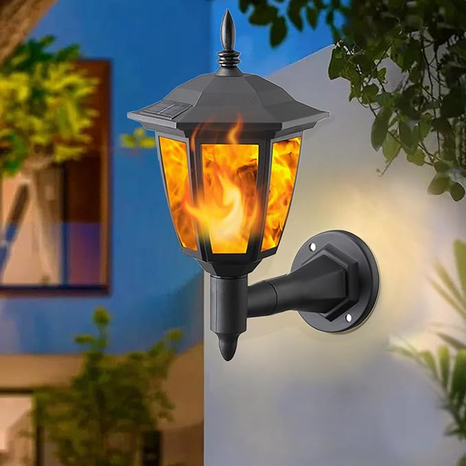 Dynaming 2 Pack Solar Flame Wall Lanterns Outdoor, Solar Powered Wall Mounted - Image 9