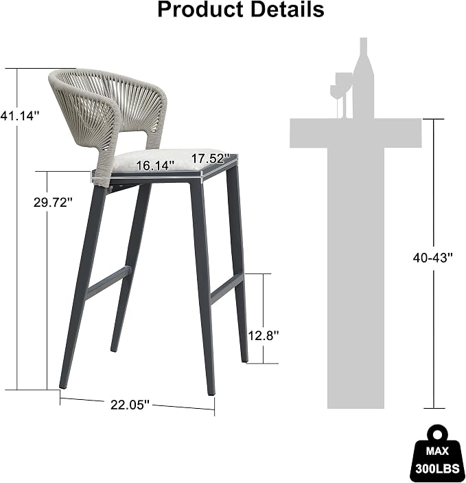 PURPLE LEAF Bar Stool Set of 2 Patio Bar Chairs - Image 3
