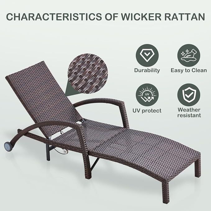 Outdoor Lounge Chairs Set of 2, Wicker Patio Pool Lounge Chair - Image 5