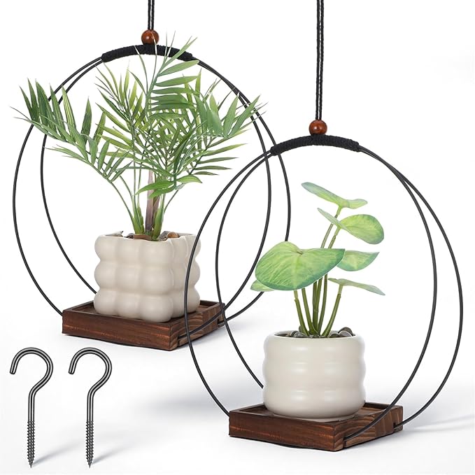 2 Pack Hanging Planters for Indoor Outdoor Plants, 12 Inch Sturdy Wood Base by Unknown