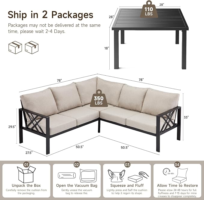 Patio Furniture Set, 6-piece Metal Sectional Furniture Sofa - Image 3