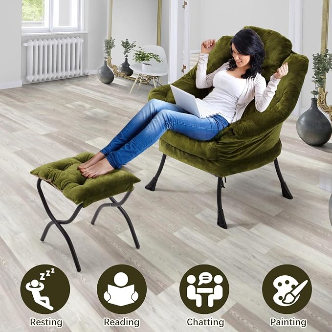 Lazy Chair with Folding Ottoman, Leisure Sofa Chair, Soft Fabric Armchair with - Image 7