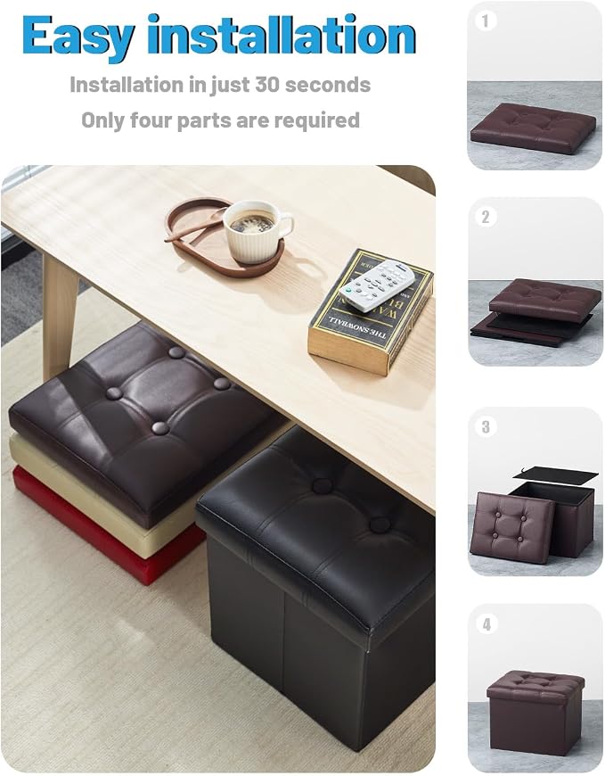 AmasSmile Storage Ottoman Folding Foot Rest Stool, Leather Footstool Bench - Image 7