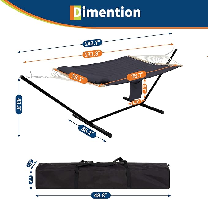 2 Person Outdoor Hammock with Stand, Portable Hammock, Heavy Duty Hammock with - Image 5