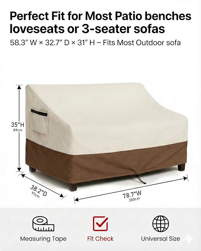 Outdoor Sofa Cover, Waterproof Patio Furniture Cover 78.7W x 38.2D x 35H inches - Image 2