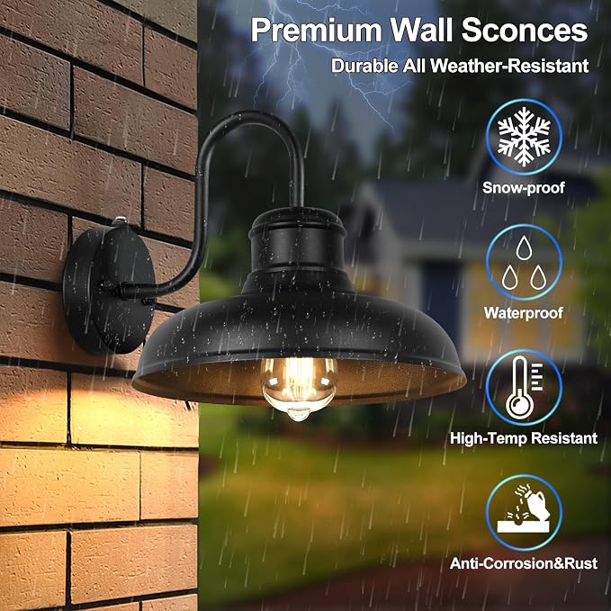 TOBUSA 2-Pack Dusk to Dawn Outdoor Wall Lights, Farmhouse Gooseneck Barn Lights - Image 4
