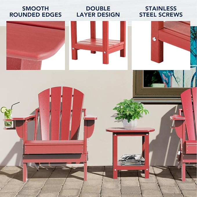 nalone Adirondack Side Table 16.5" Outdoor Side Table HDPE Plastic Double - Image 4