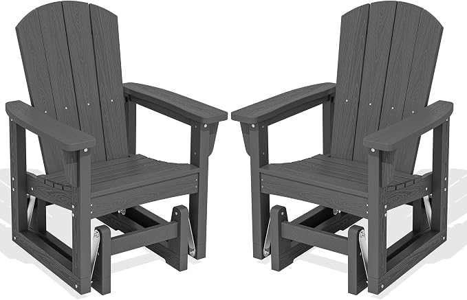 SERWALL Outdoor Glider Chair Set of 2, HDPE Wood-Like Patio Glider Rocker by SERWALL
