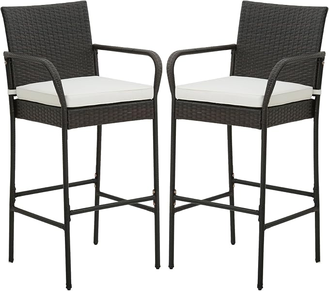 COSTWAY Wicker Bar Stools Set of 2, Patio Bar Height Chairs by COSTWAY