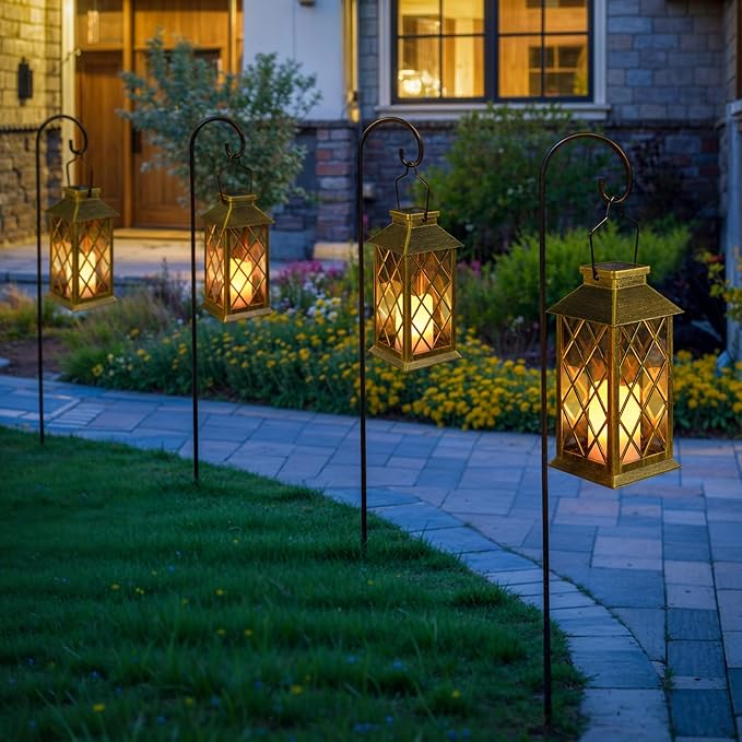 2Pack 10" Outdoor Solar Lanterns Waterproof Garden Patio Lantern Lights - Image 4