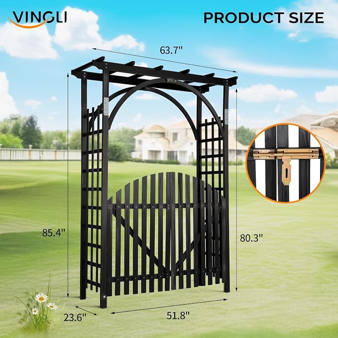VINGLI 85in Wooden Arbor, Garden Arbor Wedding Arch - Image 3