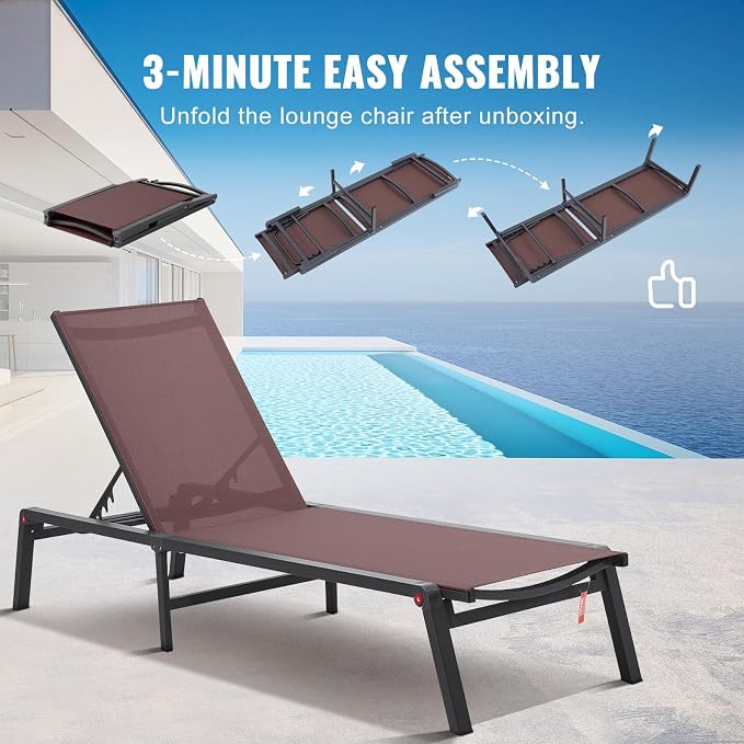 VEVOR Chaise Lounge Chair Outdoor, Aluminum Patio Lounge Chairs - Image 7