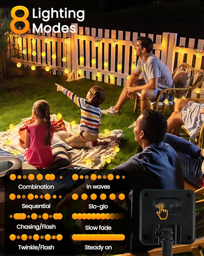 2-Pack 64FT 100 LED Crystal Globe Solar String Lights Outdoor, Waterproof Solar - Image 3